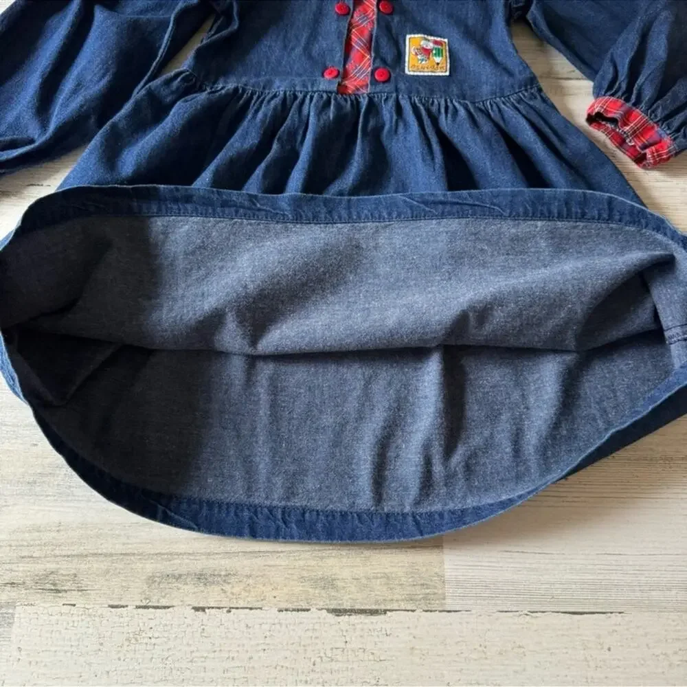 Vintage OshKosh‎ B'gosh Girls Denim Long Sleeve Academia A-line Mini Dress Navy